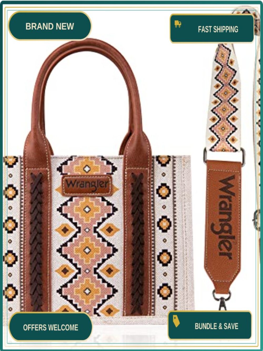 Aztec Print Western Tote Bag Cotton Canvas Crossbody Satchel